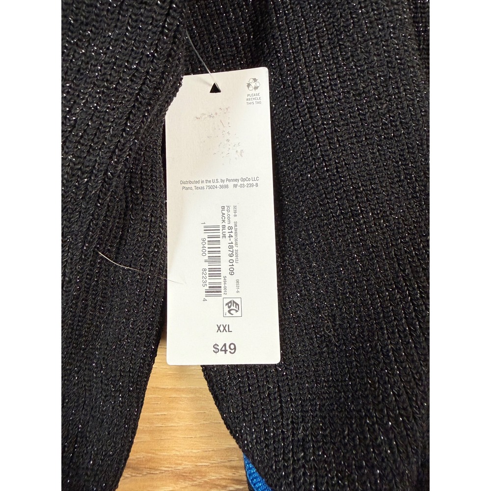 Liz Claiborne Black Blue Sparkle Knit Crew Neck Long Sleeve Sweater XXL NWT $49 - Picture 5 of 11